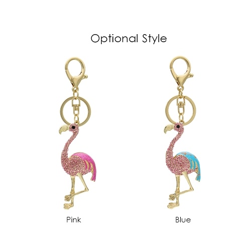 

Flamingo Zinc Alloy Rhinestone Key Chain Hollow Shining Key Ring with Clip Hook Handbag Purse Car Pendant Ornament Decor--Pink