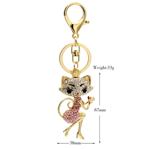 

Cartoon Cat Zinc Alloy Rhinestone Key Chain Hollow Shining Key Ring with Clip Hook Handbag Purse Car Pendant Ornament Decor--Pink