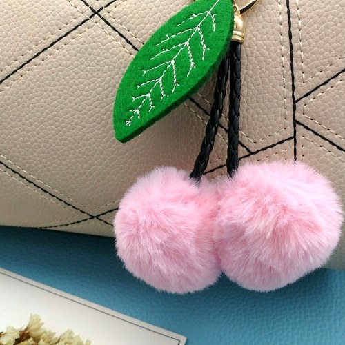 

Cherry Key Chain Мягкий меховой шар Fux Ball Pompom Key Ring Сумочка Кошелек Автомобиль Подвеска Орнамент Декор - Красный