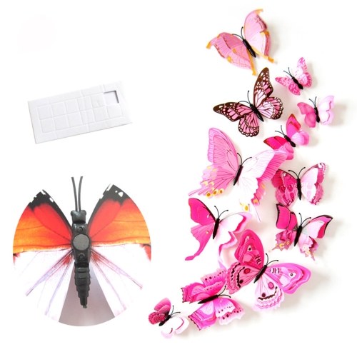 

12Pcs Wall Stickers Double-layerd PVC Butterfly Shape Wall Decal Sticker