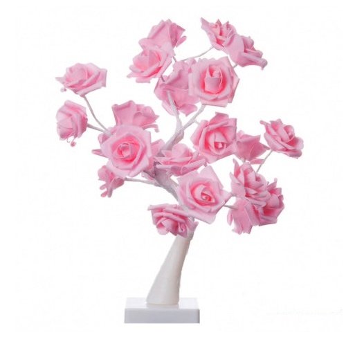 Luce dell'albero del fiore della rosa 24 LED Scrivania da interno Luce dell'albero stellato Luci fata del fiore bianco caldo Lampade da comodino della tabella della rosa per la decorazione della festa della camera da letto del soggiorno di nozze