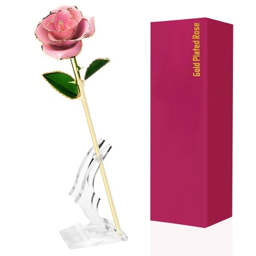 

24K Gold Plated Rose Artificial Flowers Gold Dipped Rose with Stand Valentine's Day Gift for Wife Girlfriend Mother Teacher