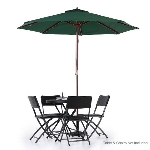 iKayaa 2.7M de madera de sombra de jardín del patio paraguas Sun Café al aire libre Parasol Canopy 8 costillas 38MM Polo W / salida de aire del poliéster 180g