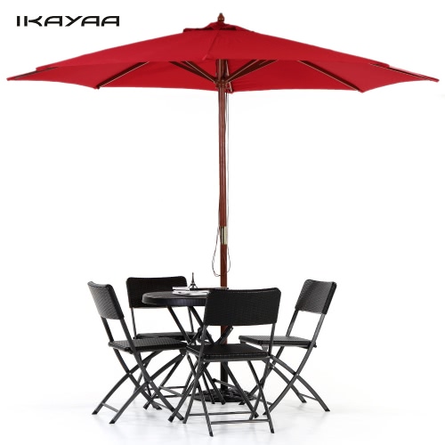 IKAYAA 3M Bois Patio jardin Parasol pour soleil extérieur café plage parasol canopée 8 nervures 38MM Pole W / Air Vent Polyester 180g