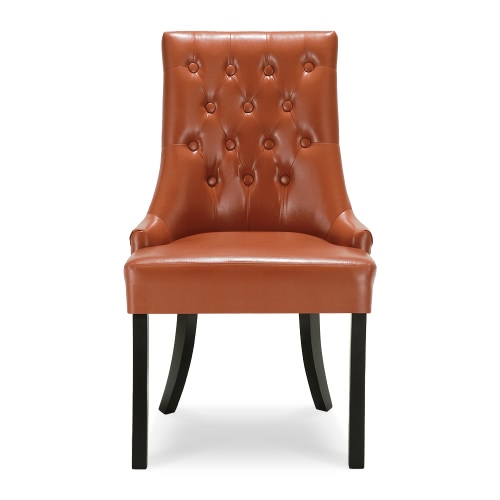 

iKayaa Antique Style Scoop Back Tufted Kitchen Dining Chair PU Leather Padded Accent Chair Side Living Room Chair W/ Rubber Wood Legs