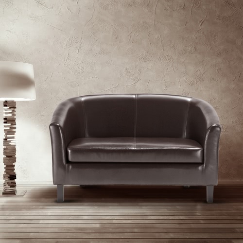 

IKAYAA Contemporary Tub-shaped PU Leather 2 Seat Sofa Love Seat Couch Double Sofa Living Room Lounge Furniture W/ Rubber Wood Legs