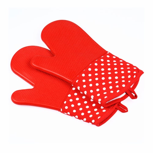 Silikon-Ofen-Handschuhe mit Trivet-gesteppte Baumwolle gefütterte Silikon-Küchenhandschuh Hitzebeständige Potholder-Handschuhe zum Backen Kochen BBQ