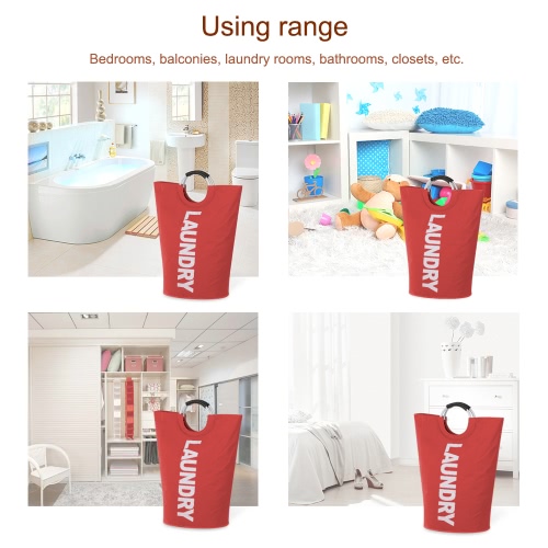 

Foldable Laundry Bag Washing Dirty Clothes Basket Bins Home Organizer Storage Durable Laundry Hamper with Alloy Handle--Red--Light