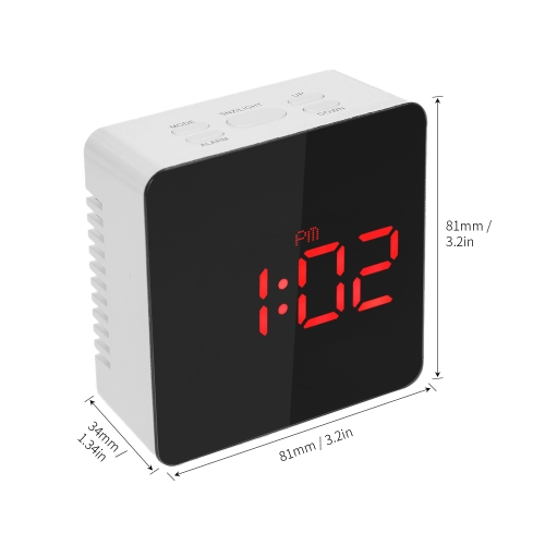 

Digital LED Mirror Clock 12H/24H Alarm and Snooze Function °C/°F Indoor Thermometer Adjustable LED Luminance--Green