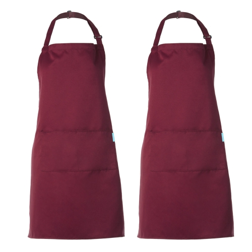 

Esonmus 2pcs/set Adults Polyester Kitchen BBQ Restaurant Apron with Adjustable Neck Belt 2 Pockets for Cooking Baking Gardening for Men Women--Red