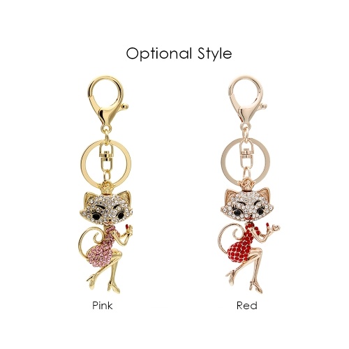

Cartoon Cat Zinc Alloy Rhinestone Key Chain Hollow Shining Key Ring with Clip Hook Handbag Purse Car Pendant Ornament Decor--Pink