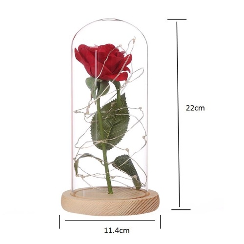 

Floral Decor Beauty and the Beast Red Rose Fallen Petals in a Glass LED Gift