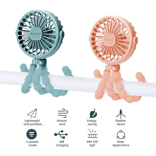 

3 Speeds Mini USB Charging Handheld Fan Portable Car Seat Stroller Cooling Fan with Flexible Tripod LED Light