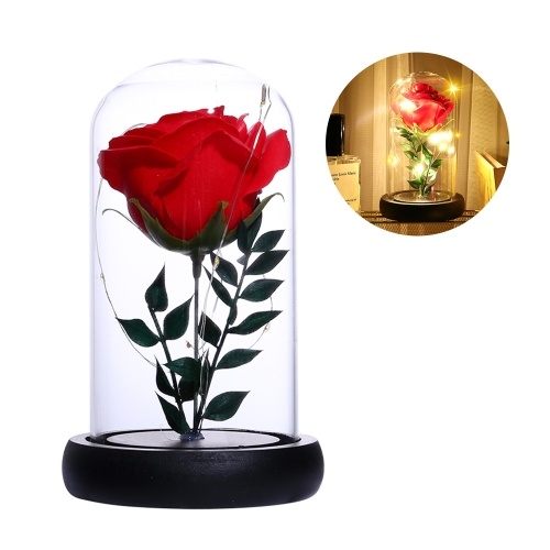 Simulation Rose fleur couvercle en verre LED chaîne lumière maison lumière de nuit décoration Saint Valentin cadeau d'anniversaire