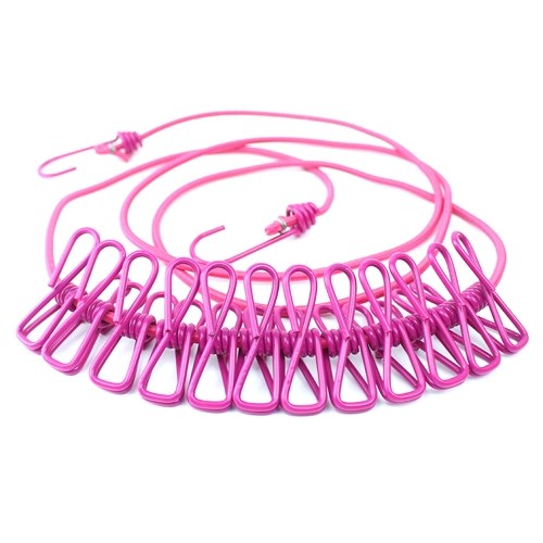 

Elastic Clothesline with 12pcs Clothespins Clips 2 Adjustable End Hooks