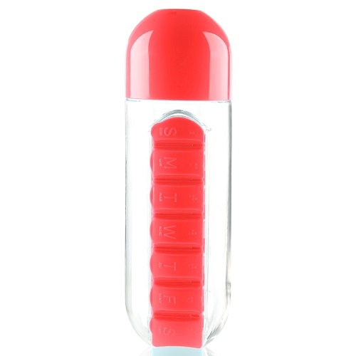 

600ml Portable Water Bottle with Pill Organizer Medication Reminder