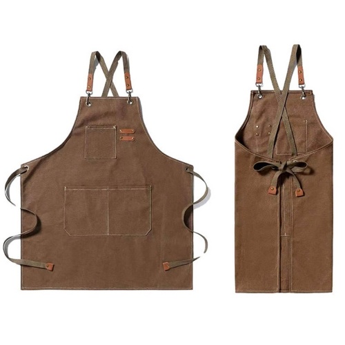 

Canvas Apron Cross Back Strap Front Pocket Thick Wearproof Cooking Baking Painting Woodworking Barber Bib Apron
