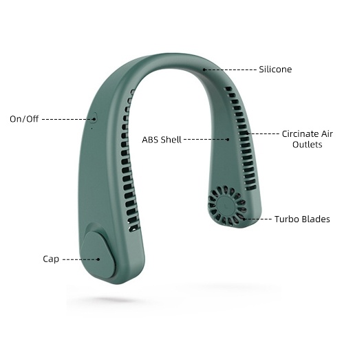 Portable Neck Fan Bladeless Fan 360°Cooling Airflow USB Rechargeable Bladeless Mini Fan 3 Speeds Hands Free Personal Fan for Housework Garden Work Outdoor Traveling Sport 