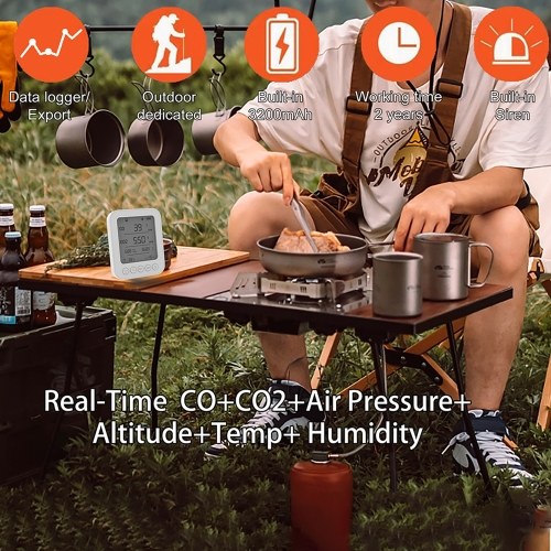

6 in 1 Air Quality Monitor 5-inch LCD Display BT Tuya APP Control CO2 Detector with 128MB Secure Digital Memory Card