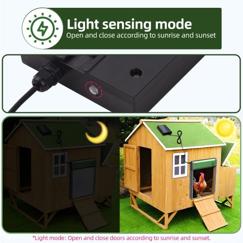 Automatic Chicken Coop Door Solar Powered Chicken Door with Timer / Light Sensor / Remote Control / Manual Mode Aluminum Alloy 4 Modes Automatic Chicken Door with Anti-Pinch Design 
