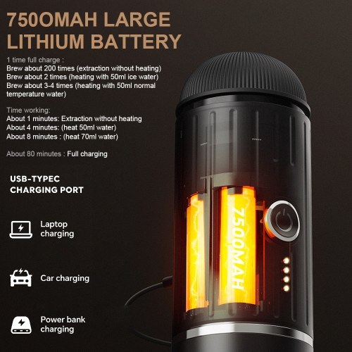 Electric Portable Coffee Maker Compatible with NS Pods and Ground Coffee 19 Bar 100W Wireless Heating Travel Espresso Coffee Maker Machine for Travel / Camping / Office / Home 