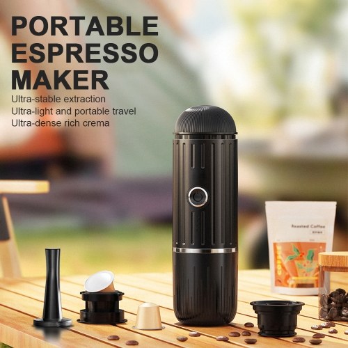 Electric Portable Coffee Maker Compatible with NS Pods and Ground Coffee 19 Bar 100W Wireless Heating Travel Espresso Coffee Maker Machine for Travel / Camping / Office / Home 