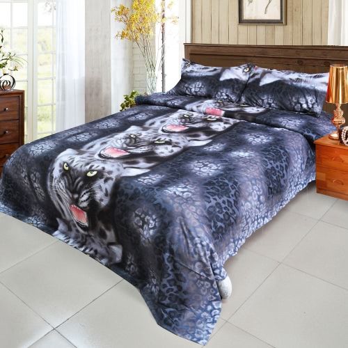 4pcs 3D literie imprimé Set literie tigre noir Queen Size couette couverture + Bed Sheet + 2 taies d'oreiller