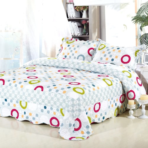 3Pcs Bedding Set 230 * 230 CM  Printed Flower Plant Cording Pattern Polyester Fiber Patchwork Quilt Comforter Pillow Cases Bedclothes Home Textiles