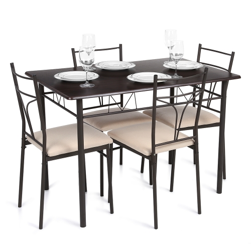 iKayaa 5PCS Modern Metal Frame Dining Kitchen Table Chairs Set for 4 Person Kitchen Furniture 120kg Load Capacity