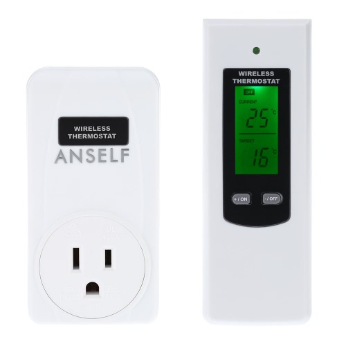 Anself RF 433MHz Wireless Plug termostato LCD telecomando regolatore di temperatura di Plug & Play alto / basso Allarme temperatura