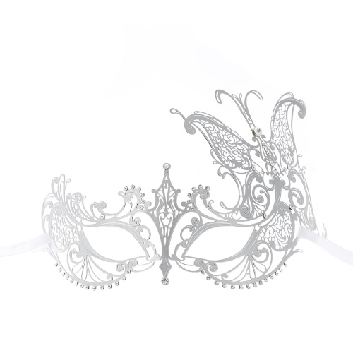 

Festnight Luxury Butterfly Design Silver Laser Cut Metal Half Mask with Rhinestones Masquerade Ball Halloween Mask