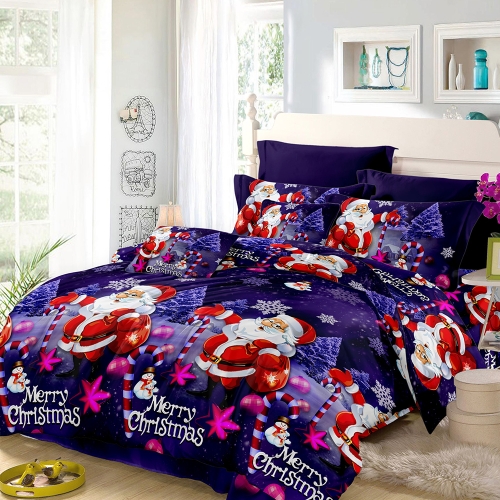 Christmas Santa Bedding Set Polyester 3D Printed Duvet Cover + 2pcs Pillowcases + Bed Sheet Set Christmas Bedroom Decorations--Queen Size