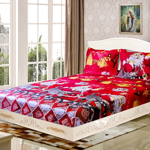 3pcs/set Christmas Santa Bedding Set Micro Fiber 3D Printed Fitted Bed Sheet + Pillowcase + Bed Sheet Set Christmas Bedroom Decorations