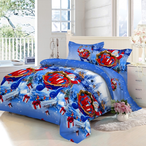 Christmas Santa Bedding Set Poliéster 3D Copo de edredon impresso + 2pcs Almofadas + lençóis Decorações de quarto de Natal