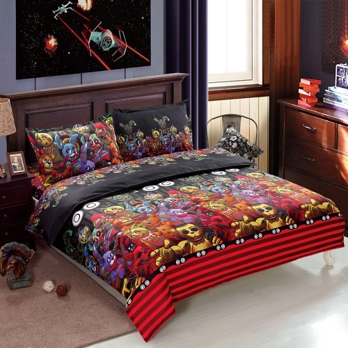 4pcs / set El esqueleto determinado de Víspera de Todos los Santos de lino fijó la cubierta del edredón + 2pcs de Duvet Cover + 2pcs Decoraciones del dormitorio de Víspera de Todos los Santos de la hoja de cama - Tamaño gemelo