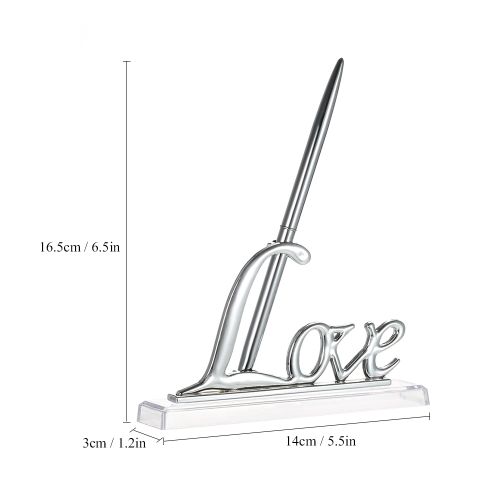 

Wedding Signing Pen with "Love" Holder Wedding Signature Pen Set Decoration Supplies for Guest Book--Silver