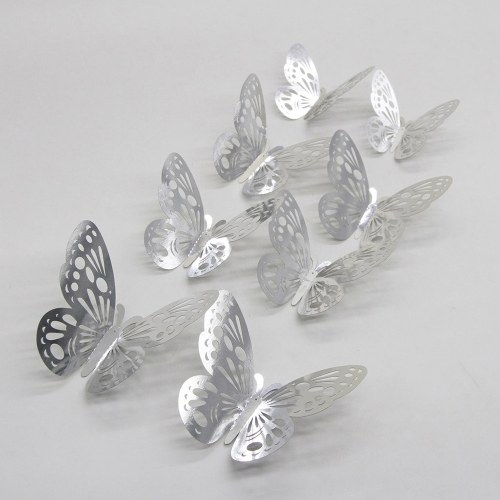 12pcs/set 3D Butterfly Wall Stickers Hollow Removable Mural Stickers DIY Art Wall Decals Decor with Glue for Bedroom Wedding Party--Gold