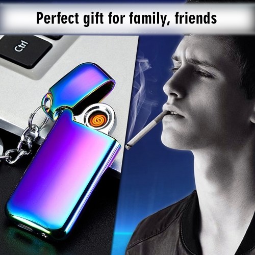 

USB Rechargeable Double-sided Electronic Hit Fire Machine Windproof Flameless Mini Keychain Metal Smoking Lighters with Heating Wire