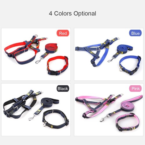 

3pcs/Set Denim Heavy Duty Pet Dog Collar Leash