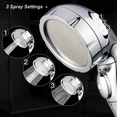 3 Spray Settings Shower Head with ON/Off Pause Switch Water Saving High Pressure Handheld Showerhead G1/2 Adjustable Bathroom Shower Head Bath Handheld Shower Head Replacement 