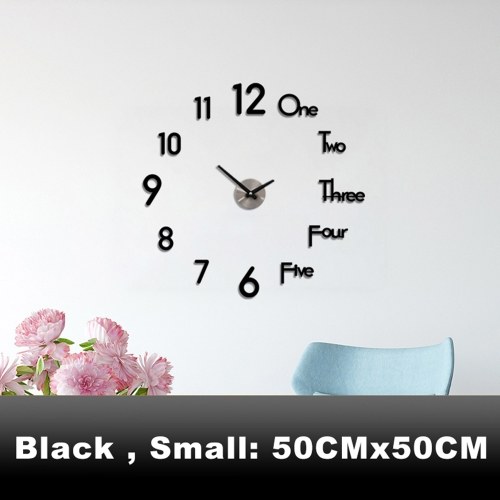 3D DIY Wall Clock Decor Sticker Frameless Small DIY Wall Clock Kit for Home Living Room Bedroom Office Decoration(No Battery)