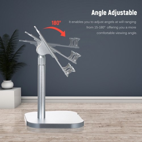 

Stand Holder for Cell Phone Tablet Height Adjustable 360 Degree Rotating Aluminum Alloy Counterweight Round Base Desktop Stand Holder Silver
