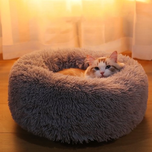 

Cat and Dog Bed Donut Cat Dog Bed, Ultra Soft Faux Fur Cat Bed, Self Warming Cuddler Washable Round Pets Bed for Cats and Small Dogs