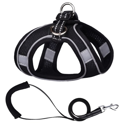 

Pet Harness Vest Type Dog Leash Reflective Breathable with Easy Control Handle Solid Color Wrap Around Edge