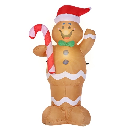 

5 Feet Christmas Inflatable Gingerbread Man Giant Lighted Inflatable Christmas Decoration Xmas Holiday Blow Up Party Display with Fan Blower Ground Stake Ropes Water Bag