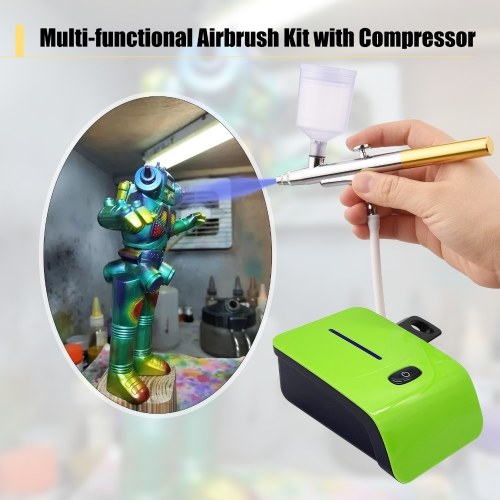 

Multi-functional Airbrush Kit with Compressor Handheld Air Brush Set Dual-Action 5-level Adjustable Pressure Max.25PSI with 2pcs Paint Cups for Painting Craft Model Coloring Nail Art Makeup Cake Decorating