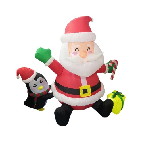 

5-футовые рождественские надувные лодки Санта-Клаус и маленький пингвин LED Blow Up Xmas Blow up Santa Надувные реквизиты с фиксированными кольями Привязи для украшения вечеринки в саду на открытом воздухе
