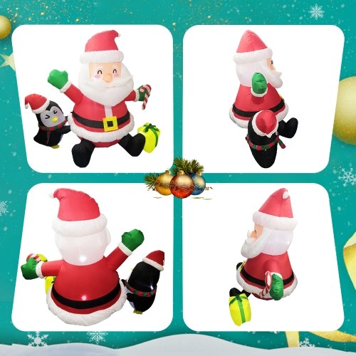 

5FT Christmas Inflatables Santa Claus & Little Penguin LED Blow Up Xmas Blow up Santa Inflatable Props With Fixed Stakes Tethers for Outdoor Garden Yard Party Decoration