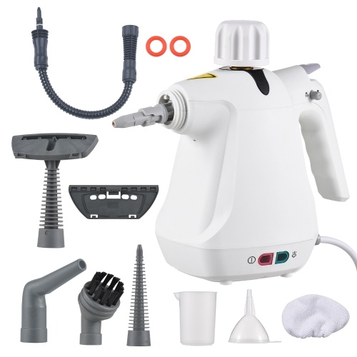 1000W Portable Nettoyeur Vapeur Haute Température Pressurisé Machine de Nettoyage Vapeur avec Têtes de Brosse Tasse à Mesurer pour Meubles de Cuisine Salle de Bains Voiture