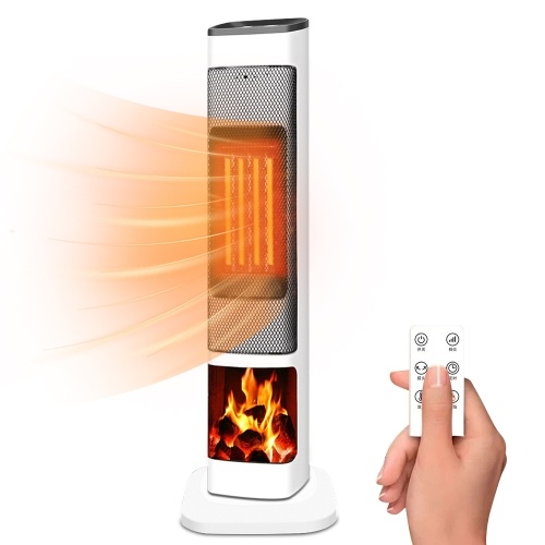Chauffeur d'espace portable avec flamme 3D distante 2 modes de chauffage et de refroidissement dentelle 9H Hors de tension automatique Thermostat rotatif en cas de basculement de plus de 1700W petit chauffage électrique pour bureau de chambre calme